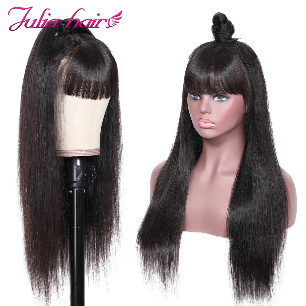 Brazilian Transparent Lace Front Wig With Bangs 13x4 Straight Glueless Lace Front Human Hair Wigs Ali Julia Remy Hair Lace Wig (10)