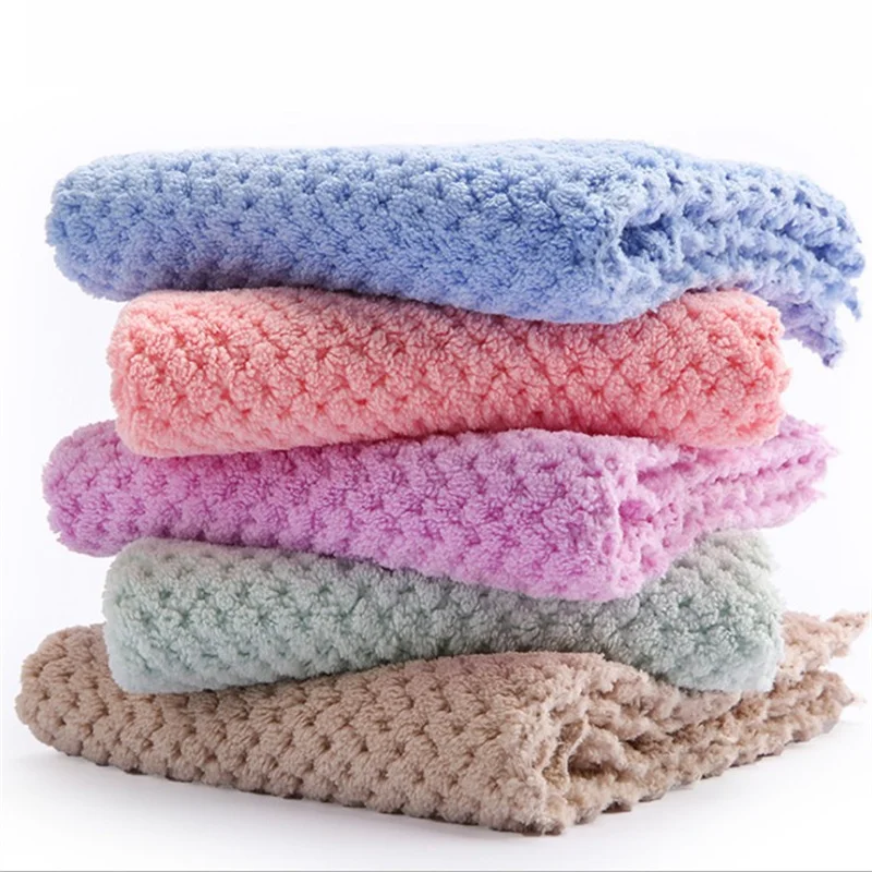 

5PCS /Set High Density Warp Knitted Coral Fleece Pineapple Grid Towel Soft Absorbent Dry Hair Towel Home Kitchen Square Cloth