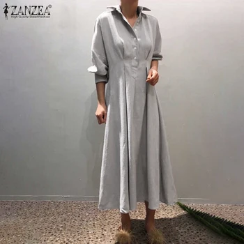 Elegant Cotton High Waist Dress women's Spring Sundress ZANZEA Casual Long Sleeve Maxi Vestidos Female Shirt Robe Plus Size 5XL 
Elegant Cotton High Waist Dress women's Spring Sundress ZANZEA Casual Long Sleeve Maxi Vestidos Female Shirt Robe Plus Size 5XL