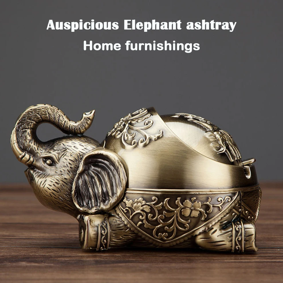 

Large Retro Style Ashtray European Auspicious Elephant Ashtray With Lid Living Room Decoration Furnishings Creative Gifts