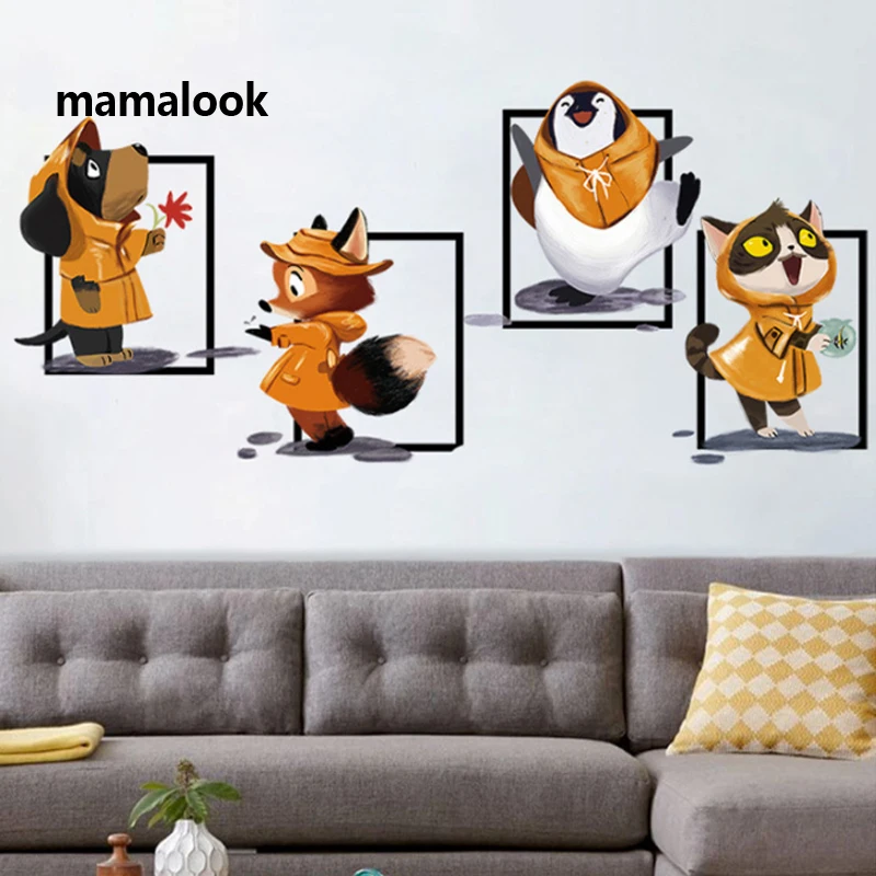 Cartoon animals It's raining Wall sticker Dogs Cats Fox Penguins Art decals kids rooms Bedroom living room stickers home decor
Cartoon animals It's raining Wall sticker Dogs Cats Fox Penguins Art decals kids rooms Bedroom living room stickers home decor