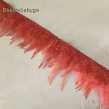 

Wholeasale 10 Yards/lot Coral Dyed Chicken Feather Trims 4-6inches Width Natural Saddle Hackle Feathers fringes Trimming Ribbons