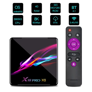 

X88 Pro X3 Smart Android 9.0 TV Box S905X3 Quad Core 64 Bit 4GB 128GB 2.4G/5G WiFi H.265 VP9 Decoding Miracast HD Media Player