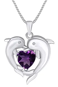 Heart Frame Double Dophin Pendant Necklace in 14k White Gold Over Sterling Silver
Heart Frame Double Dophin Pendant Necklace in 14k White Gold Over Sterling Silver