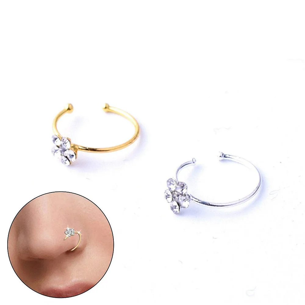 1 шт Цвет Титан Нос кольцо из белого золота корпуса Клип серьги-кольца модные