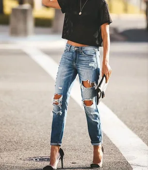 Europe and the United States Foreign Trade Retro Style High Waist Ripped Jeans Feet Pants Female
Europe and the United States Foreign Trade Retro Style High Waist Ripped Jeans Feet Pants Female