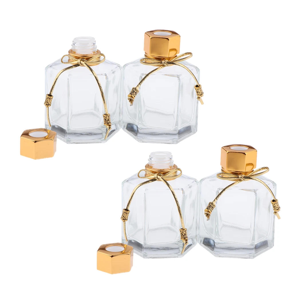 Gold 4Pcs 100ml Aroma Glass Diffuser Bottles Hexagonal Oil Containers Decors Gold 4Pcs 100ml Aroma Glass Diffuser Bottles Hexagonal Oil Containers Decors