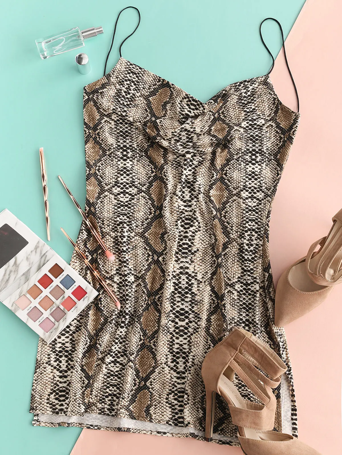 

ZAFUL Snakeskin Leopard Print Slit Mini Cami Dress Sleeveless Women Brief Sexy Party Dress Cocktail Vacation Strap Top Dress