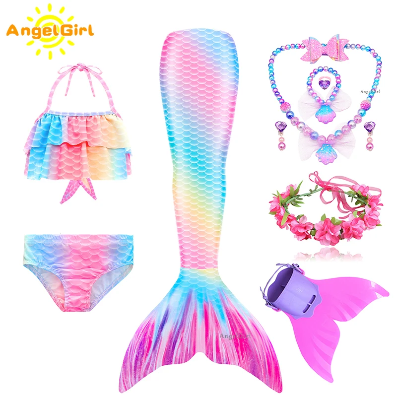 Фото AngelGirl 2021 женское платье с хвостом русалки для плавания моноластами праздничный