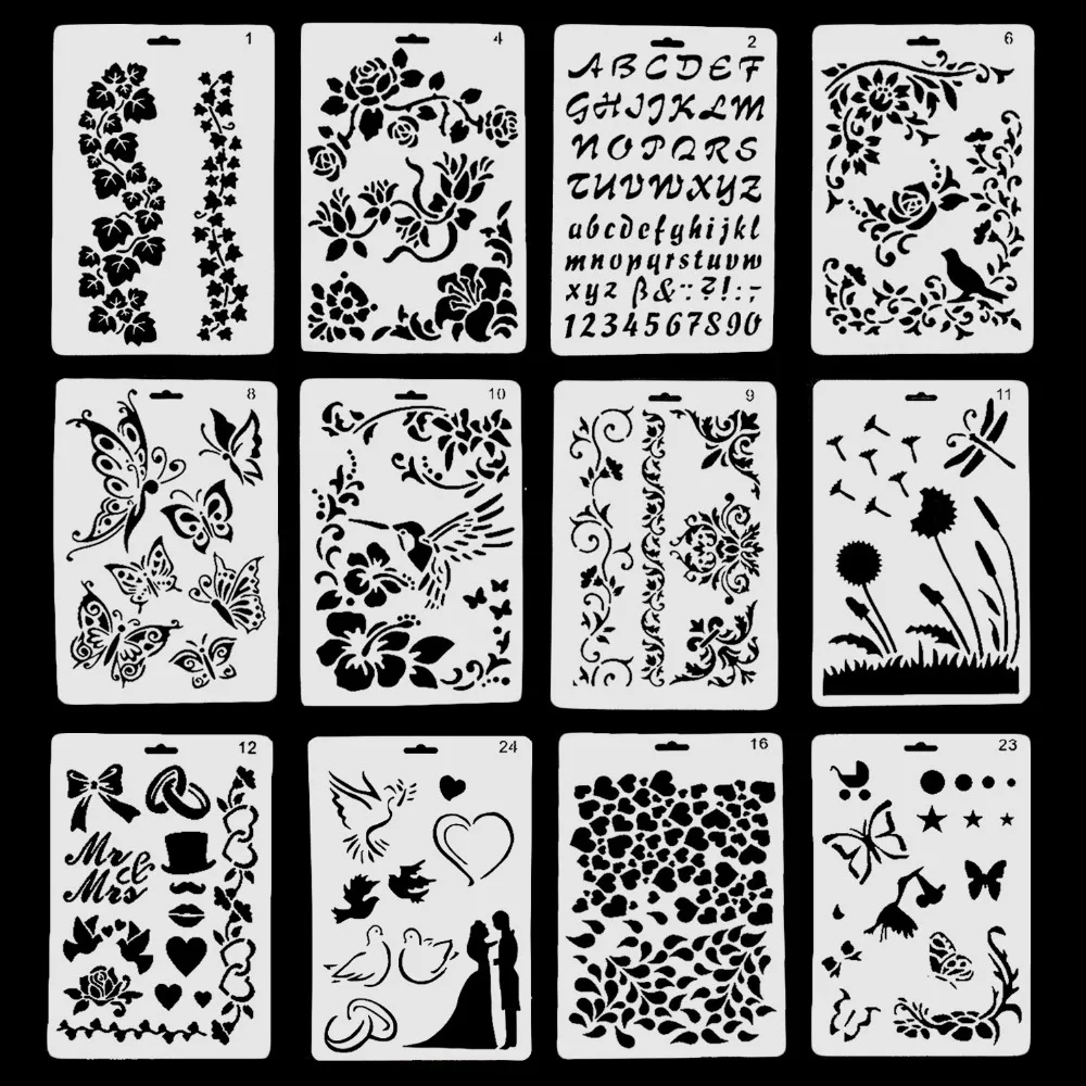 12PCS Assorted Styles Plastic Hollow Out Butterfly Flower Drawing Stencils Templates for Journal Scrapbook DIY Birthday Cards
12PCS Assorted Styles Plastic Hollow Out Butterfly Flower Drawing Stencils Templates for Journal Scrapbook DIY Birthday Cards
