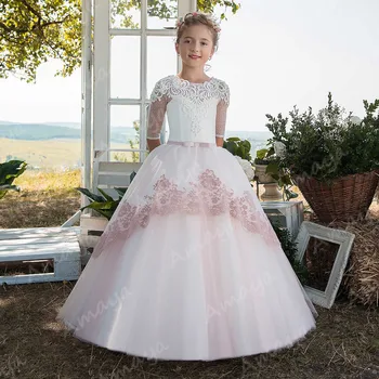 Amaya Hlaf Sleeves Flower Girl Dresses for Wedding Lace Appliques First Communion Gowns Puffy Kids Prom Christmas Dress 
Amaya Hlaf Sleeves Flower Girl Dresses for Wedding Lace Appliques First Communion Gowns Puffy Kids Prom Christmas Dress
