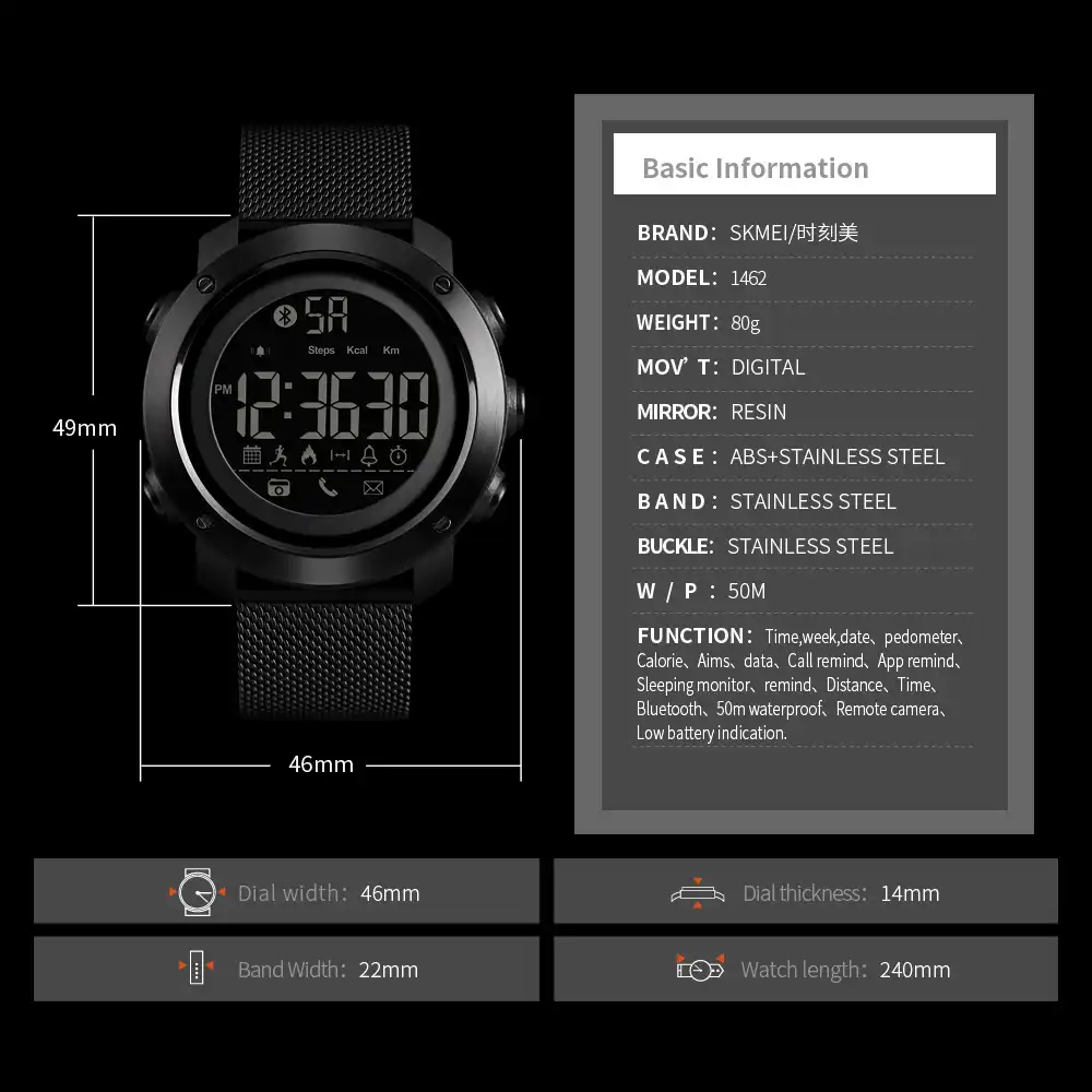 skmei luxury brand smart bluetooth watch men led