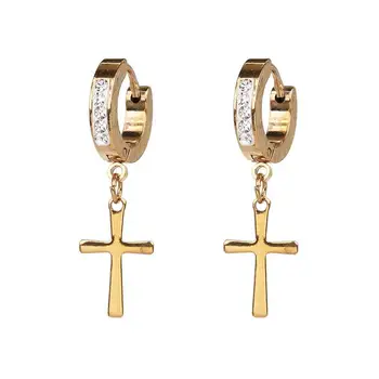 Mens Gold Stainless Steal Cz 1 Row Huggie Hoop Cross Dangle Earrings
Mens Gold Stainless Steal Cz 1 Row Huggie Hoop Cross Dangle Earrings