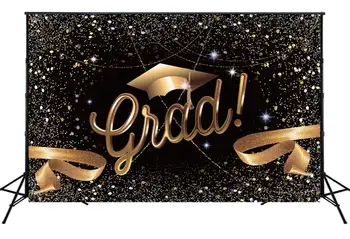 

Graduation Theme Backdrop Golden Bachelor Cap Glitter Bokeh Background Grad Celebration Party Decor Supplies Photo Props W-2268