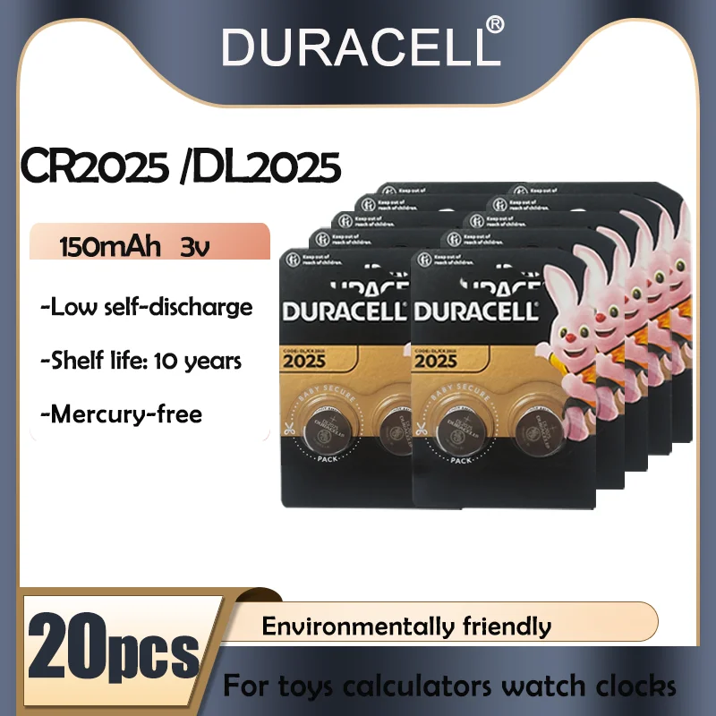 Фото 20 шт. оригинальные литиевые батареи DURACELL CR2025 DL2025 DLCR2025 ECR2025 GPCR2025 150 мАч 3 в для часов