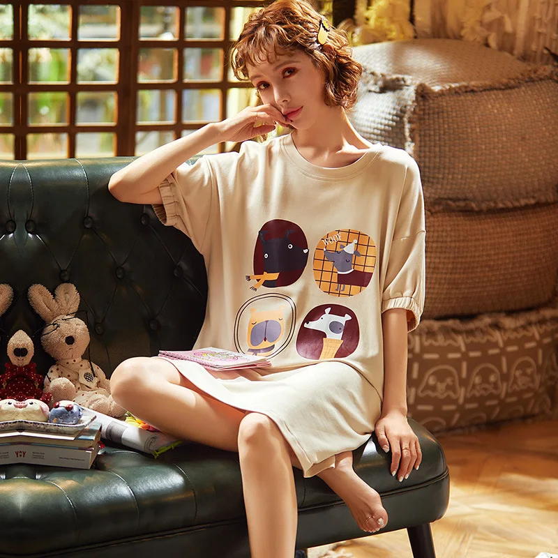 Nightgown Female Summer Korean-style Loose-Fit Summer Thin Section Summer Dress Cute Spring And Autumn Summer Short Sleeve Pure
Nightgown Female Summer Korean-style Loose-Fit Summer Thin Section Summer Dress Cute Spring And Autumn Summer Short Sleeve Pure