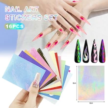 16 pcs/lot feu ongle holographique bande bande Nail Art autocollants mince Laser argent rayure autocollant bricolage feuille autocollant autocollant Nail Art(China)