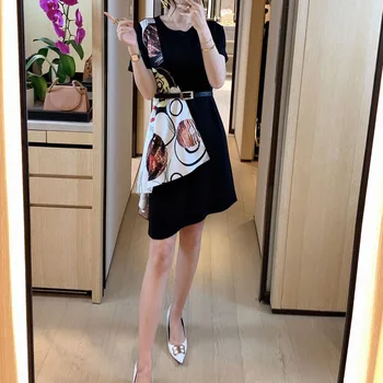 Runway Bohemian Retro Print Stitching Belt Elegant Temperament Slim Irregular Short Sleeve Dress Spring And Summer High Quality
Runway Bohemian Retro Print Stitching Belt Elegant Temperament Slim Irregular Short Sleeve Dress Spring And Summer High Quality