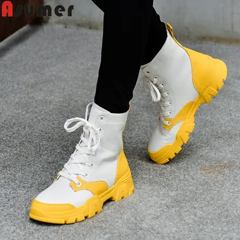 ASUMER 2020 new ankle boots for women round toe lace up genuine leather boots mixed colors flat platform shoes women boots
ASUMER 2020 new ankle boots for women round toe lace up genuine leather boots mixed colors flat platform shoes women boots