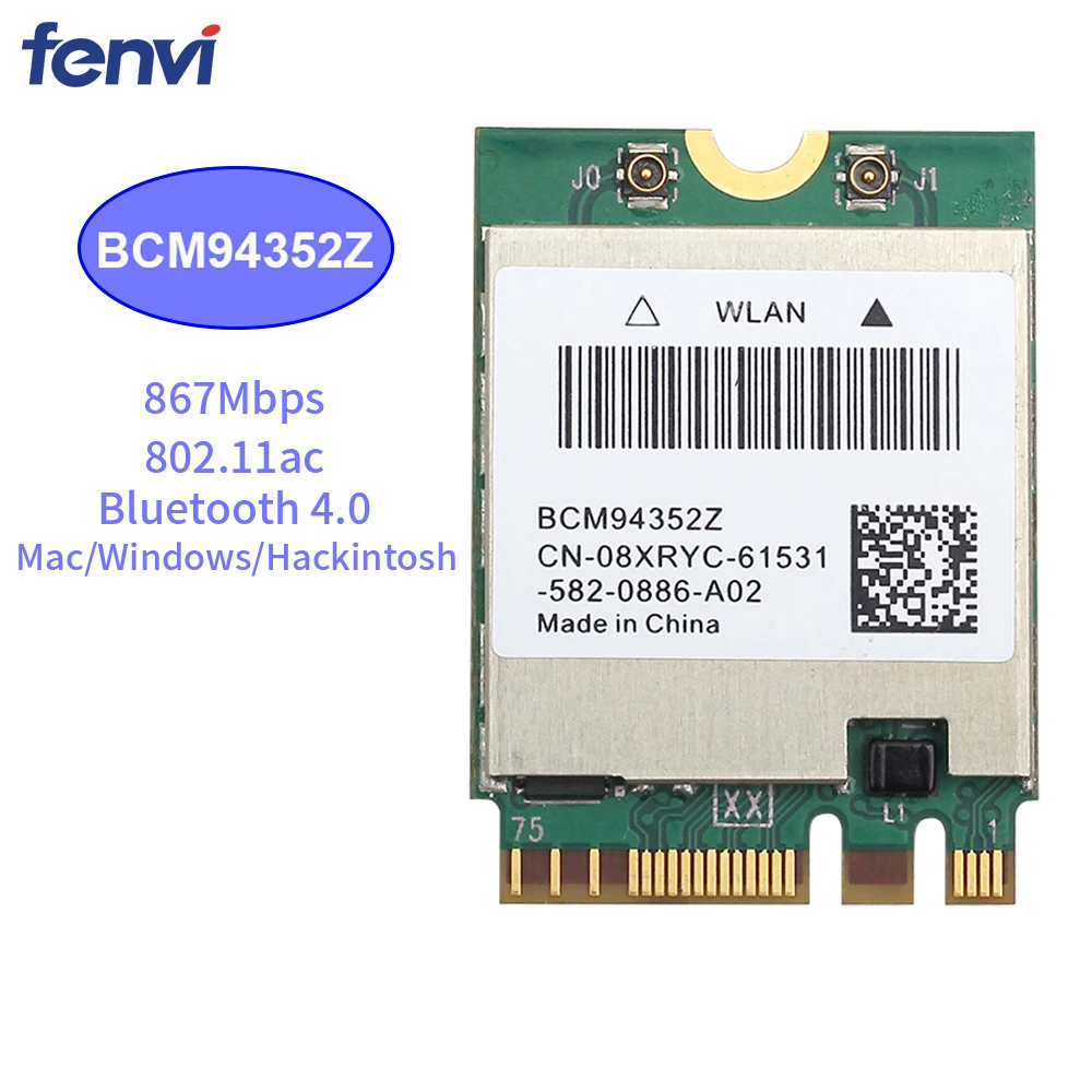 867Mbps Wireless AC1200 BCM94352Z 867Mbps BT 4.0 802.11ac NGFF M.2 WiFi WLAN Card For Laptop Window Mac Hackintosh OS
867Mbps Wireless AC1200 BCM94352Z 867Mbps BT 4.0 802.11ac NGFF M.2 WiFi WLAN Card For Laptop Window Mac Hackintosh OS