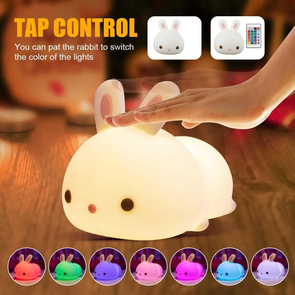 Rechargeable Colorful Touch Sensor Rabbit LED Night Light Remote Control USB Cartoon Silicone Bunny Lamp For Children Kids Baby
Rechargeable Colorful Touch Sensor Rabbit LED Night Light Remote Control USB Cartoon Silicone Bunny Lamp For Children Kids Baby