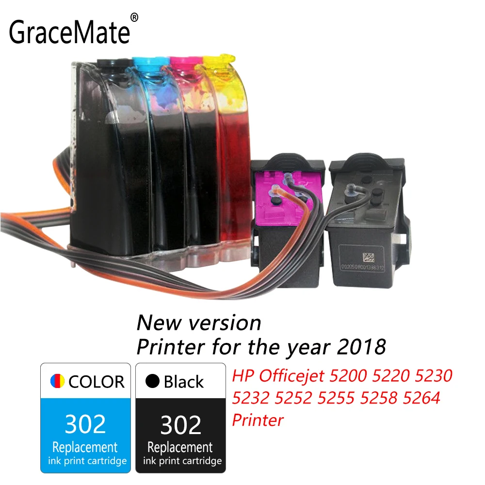 GraceMate 302 CISS Bulk Ink Compatible for Hp 302 for 2018 New Version Printer Officejet 5200 5220 5230 5232 5252 5255 5258 5264
GraceMate 302 CISS Bulk Ink Compatible for Hp 302 for 2018 New Version Printer Officejet 5200 5220 5230 5232 5252 5255 5258 5264