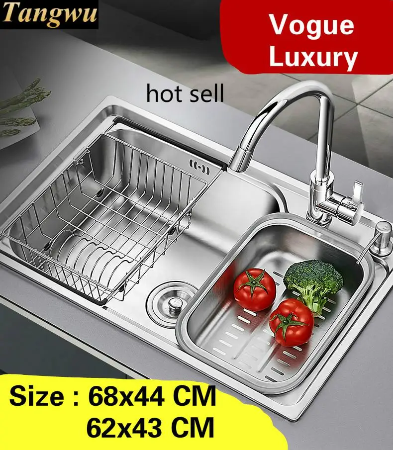

Free shipping Apartment do the dishes kitchen single trough sink vogue luxury 304 stainless steel hot sell 680x440/620x430 MM