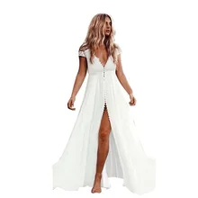 Vestido sexy sin mangas blanco hasta el tobillo cuello en V 2020S pring verano nueva ropa Vestidos Mujer fiesta noche señora ropa(China)