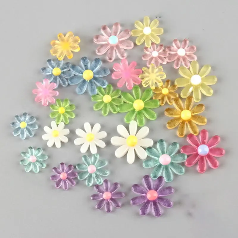 

50Pcs Multicolor Candy Resin Daisy Sunflower Flat Back Cabochon DIY Accessories