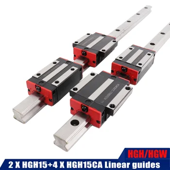 

2pc HGH15 linear guide rail any length+4pc linear block carriage HGH15CA flang HGW15CC HGH15 CNC parts