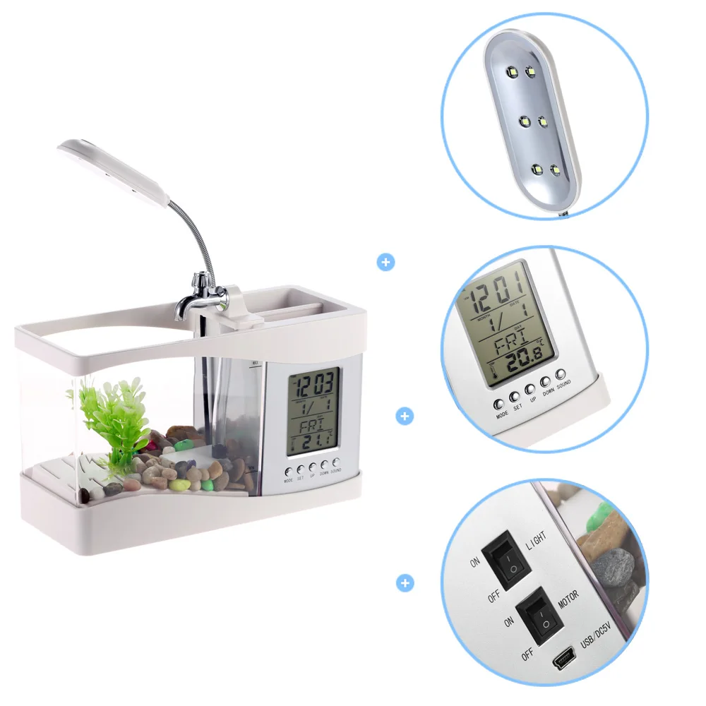 Hot New 2018 Popular USB Desktop Mini Fish Tank Aquarium Glass LCD Timer Clock LED Lamp Light Black/White led aquarium fish tank
Hot New 2018 Popular USB Desktop Mini Fish Tank Aquarium Glass LCD Timer Clock LED Lamp Light Black/White led aquarium fish tank