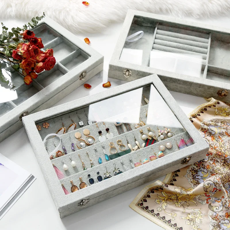 High-end Jewelry Storage Box Makeup Necklace Box Earring Jewelry Display Storage Box Velvet Earrings Glass Ring Box with Lid
High-end Jewelry Storage Box Makeup Necklace Box Earring Jewelry Display Storage Box Velvet Earrings Glass Ring Box with Lid