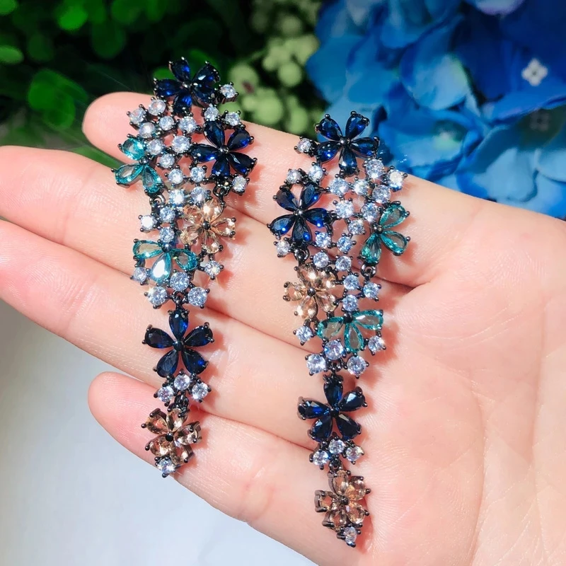CWWZircons Long Drop Flower Multi Color Blue Cubic Zirconia Earrings for Women Fashion Statement Wedding Party Jewelry CZ669
CWWZircons Long Drop Flower Multi Color Blue Cubic Zirconia Earrings for Women Fashion Statement Wedding Party Jewelry CZ669