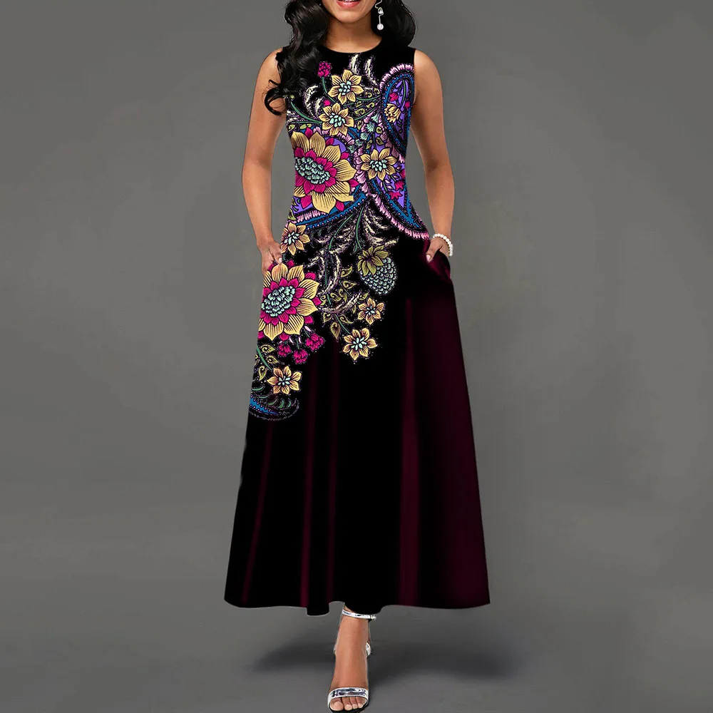 Pocket Round Neck Sleeveless High Waist Dress Long Vintage Floral Print Women Maxi Vintage Dress Retro Elegant Dinner Dresses
Pocket Round Neck Sleeveless High Waist Dress Long Vintage Floral Print Women Maxi Vintage Dress Retro Elegant Dinner Dresses