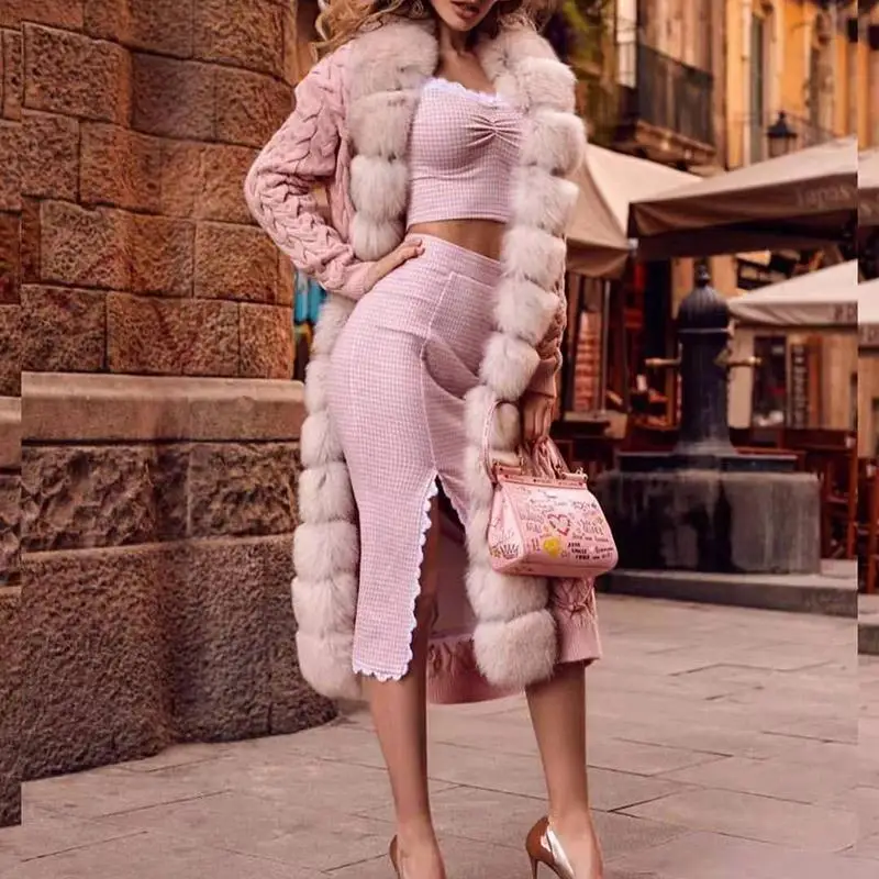 Women's Fashion Woven Stitching Plush Coat_234724