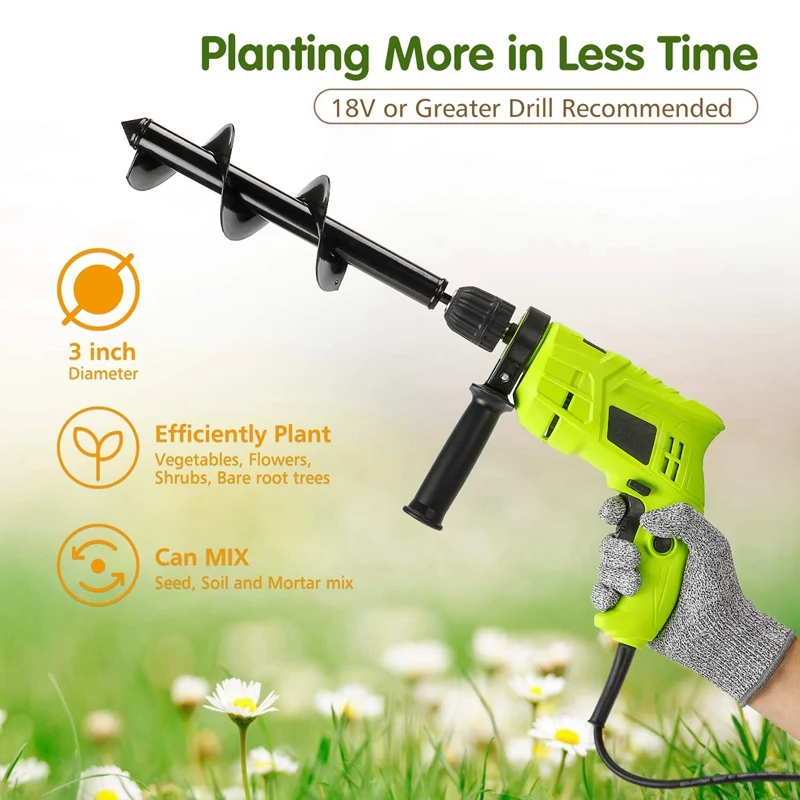 auger drill bit, 3 x 12 inch garden auger bit flower planting
