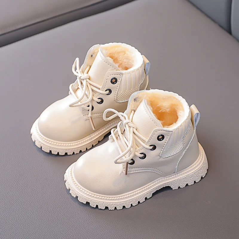 

New 1-6 Years Baby Boy Toddler Girls Boots Autumn Winter Kids Martin Boots Leather Warm Plush Children Snow Ankle Boots Non-slip