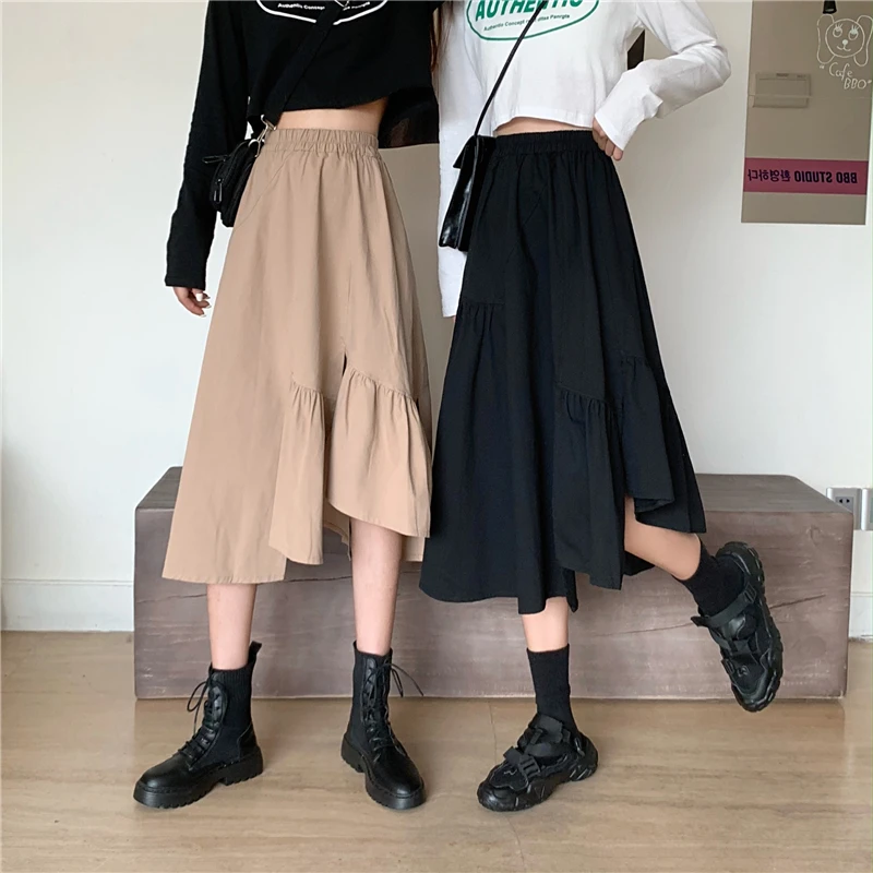 Women's irregular mid-length skirt, high waist, all-match slimming, long skirt, women 
Women's irregular mid-length skirt, high waist, all-match slimming, long skirt, women