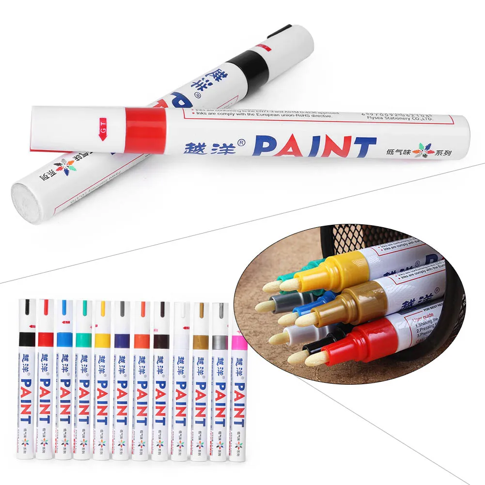 

12 Colors Waterproof Car Tyre Tire Tread Rubber Metal Permanent Paint Marker Pen Stationary Painting Pens