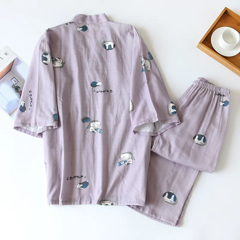 New Japanese-style kimono two-piece couple pajamas cover men and women pure cotton gauze cute kitten thin home service plus size
New Japanese-style kimono two-piece couple pajamas cover men and women pure cotton gauze cute kitten thin home service plus size