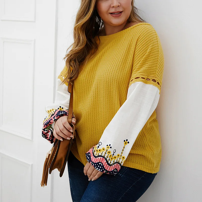 Laughido Plus Size Fall Fashion Patchwork T Shirts Women Casual Loose Tops Embroidered Knitted Tee Shirt Femme Streetwear tshirt
Laughido Plus Size Fall Fashion Patchwork T Shirts Women Casual Loose Tops Embroidered Knitted Tee Shirt Femme Streetwear tshirt