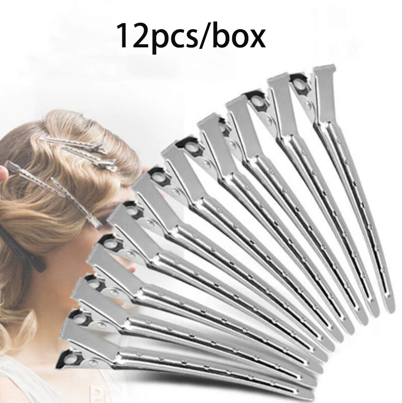 

12pcs/lot Hairdressing makeup positioning hair pins Stainless steel duck mouth hair clip hairstyling tools push ripple hairclip