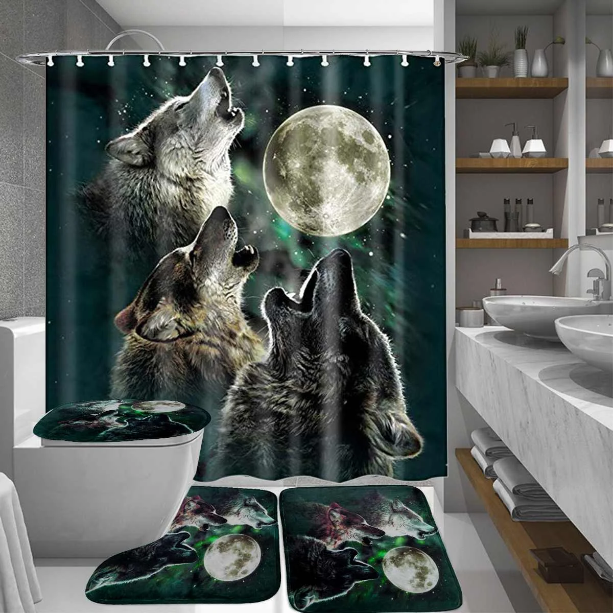 4Pcs/Set Group Wolf Printed Shower Curtain Pedestal Rug Lid Toilet Cover Mat Bath Mat Set Bathroom Waterproof Decor w/12xHooks
4Pcs/Set Group Wolf Printed Shower Curtain Pedestal Rug Lid Toilet Cover Mat Bath Mat Set Bathroom Waterproof Decor w/12xHooks