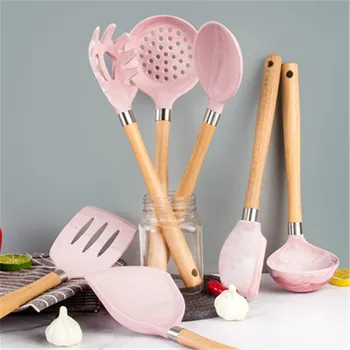 Pink Silicone Kitchen Utensils Set Heat Resistant Nonstick Baking Cooking Tools wooden handle Kitchenware Accessories
Pink Silicone Kitchen Utensils Set Heat Resistant Nonstick Baking Cooking Tools wooden handle Kitchenware Accessories