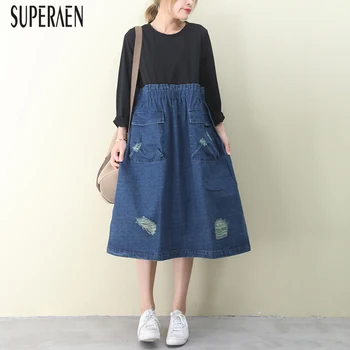SuperAen Spring 2020 New Korean Style Knit Denim Stitching Dress Women Round Collar Ladies Dress Fashion Casual Long-sleeve
SuperAen Spring 2020 New Korean Style Knit Denim Stitching Dress Women Round Collar Ladies Dress Fashion Casual Long-sleeve