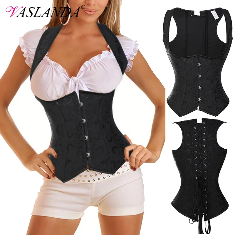 

Bustiers & Corsets Boned Lace up Corset Bustier Top Vintage Steampunk Underbust Corselet Renaissance Gothic Waist Cincher Vest