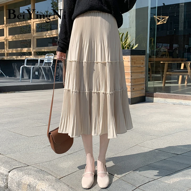 Женская винтажная повседневная юбка в складку Beiyingni длинная многослойная пачка