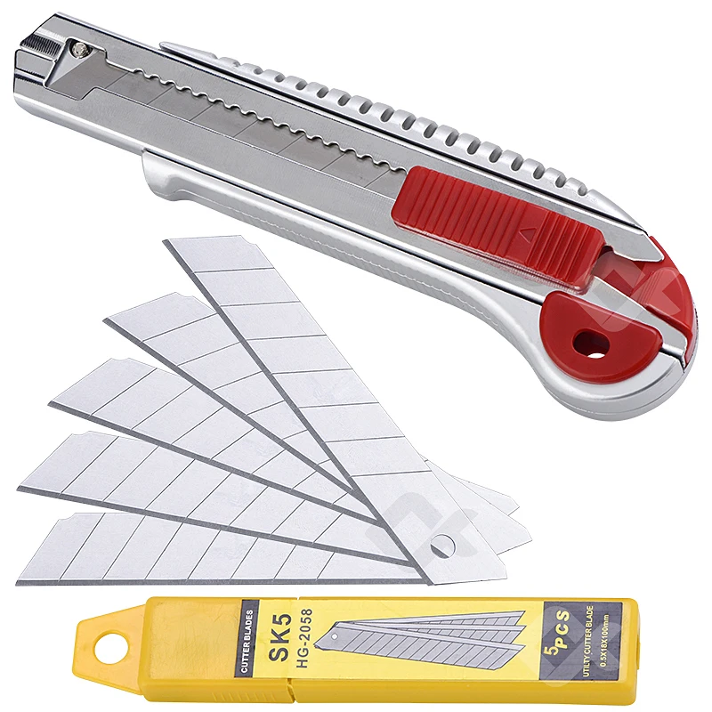 Utility Knife Box Cutter Retractable Self Loading Heavy Duty Snap Off Quick Change Extra 5pcs Blades TPR+PP Handle Cutting
Utility Knife Box Cutter Retractable Self Loading Heavy Duty Snap Off Quick Change Extra 5pcs Blades TPR+PP Handle Cutting