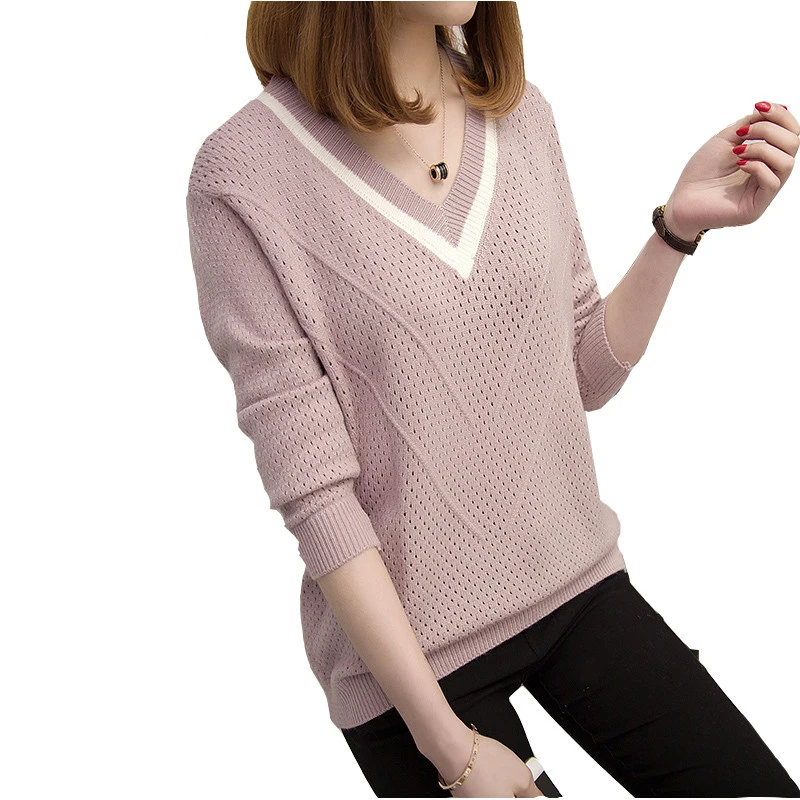 Spring Autumn Knitt Sweater Female Fashion Loose Long-Sleeved External Wear Women Hollow Out V-neck Sweater Jacket Lady Clothing
Spring Autumn Knitt Sweater Female Fashion Loose Long-Sleeved External Wear Women Hollow Out V-neck Sweater Jacket Lady Clothing