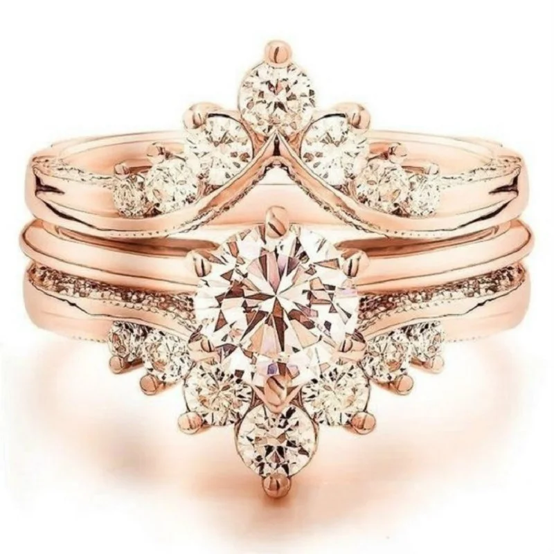 Elegant Women Morganite Ring Set for Wedding Proposal Engagement Jewelry Anniversary Rose Gold Color Rings Size 6-10 | Украшения и